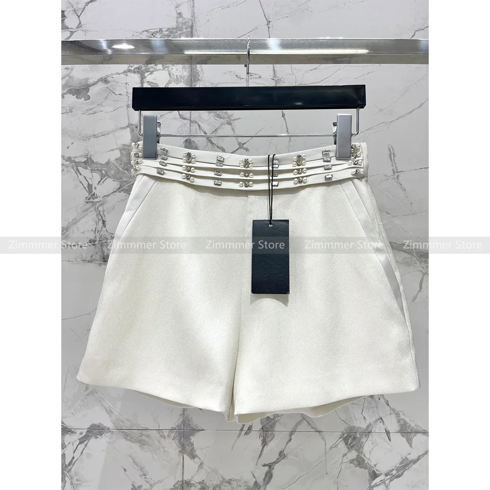 

2024 Spring New Arrival Daily Commuter Versatile Waistband Beaded Solid Color Shorts