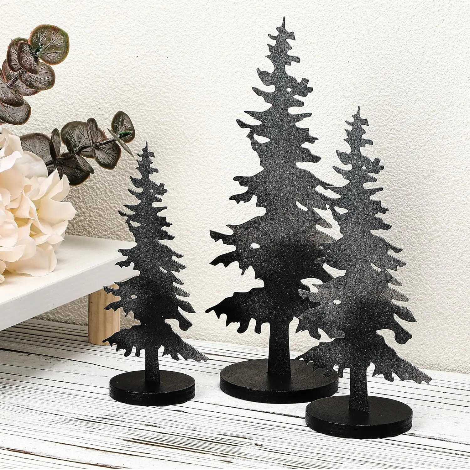 

3 шт. черный металлический декор для рождественской елки с деревянным основанием, деревенский фермерский дом, центральная часть стола для кабины, домашняя полка, подарок