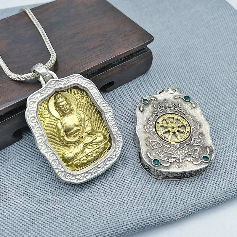 Natal Buddha , Miao Silver Jewelry, Zodiac Guardian Deity Pendant Necklace, Vintage Men'S Style