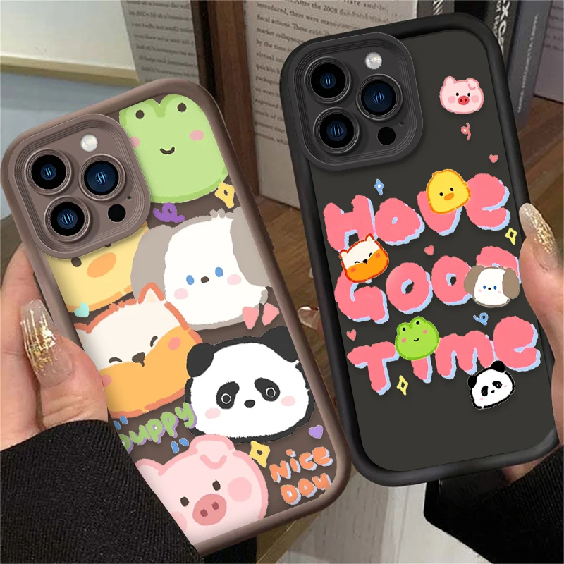 Happy Animals Case For iPhone 16 15 14 13 12 11 Pro Max X XS X S Max XR SE 2020 7 8 Plus Shockproof Soft Silicone Back Cover