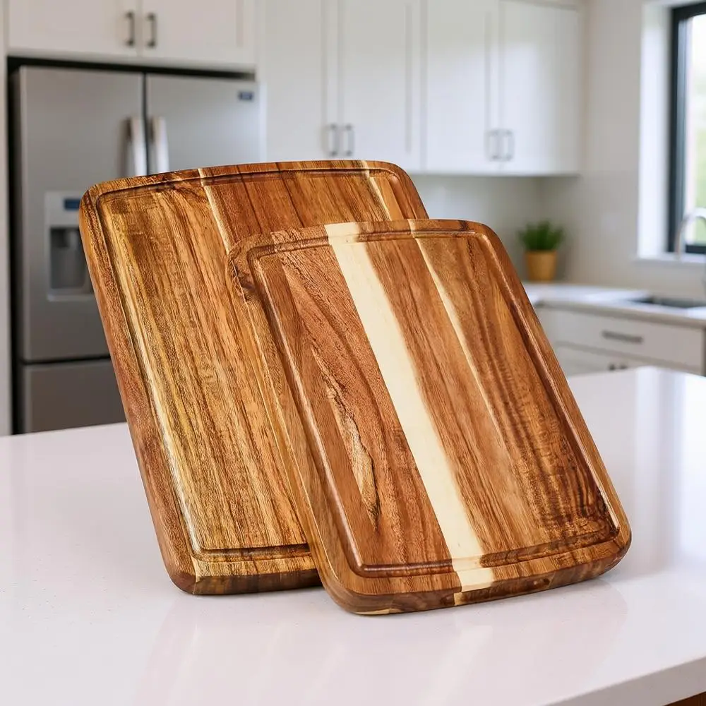 

Набор разделочных досок из акации с кромкой из древесины (Edge Grain) | Компактное решение для кухни | Включает Juice Groove | 14x10x1 дюймов и 12x8x1 дюймов
