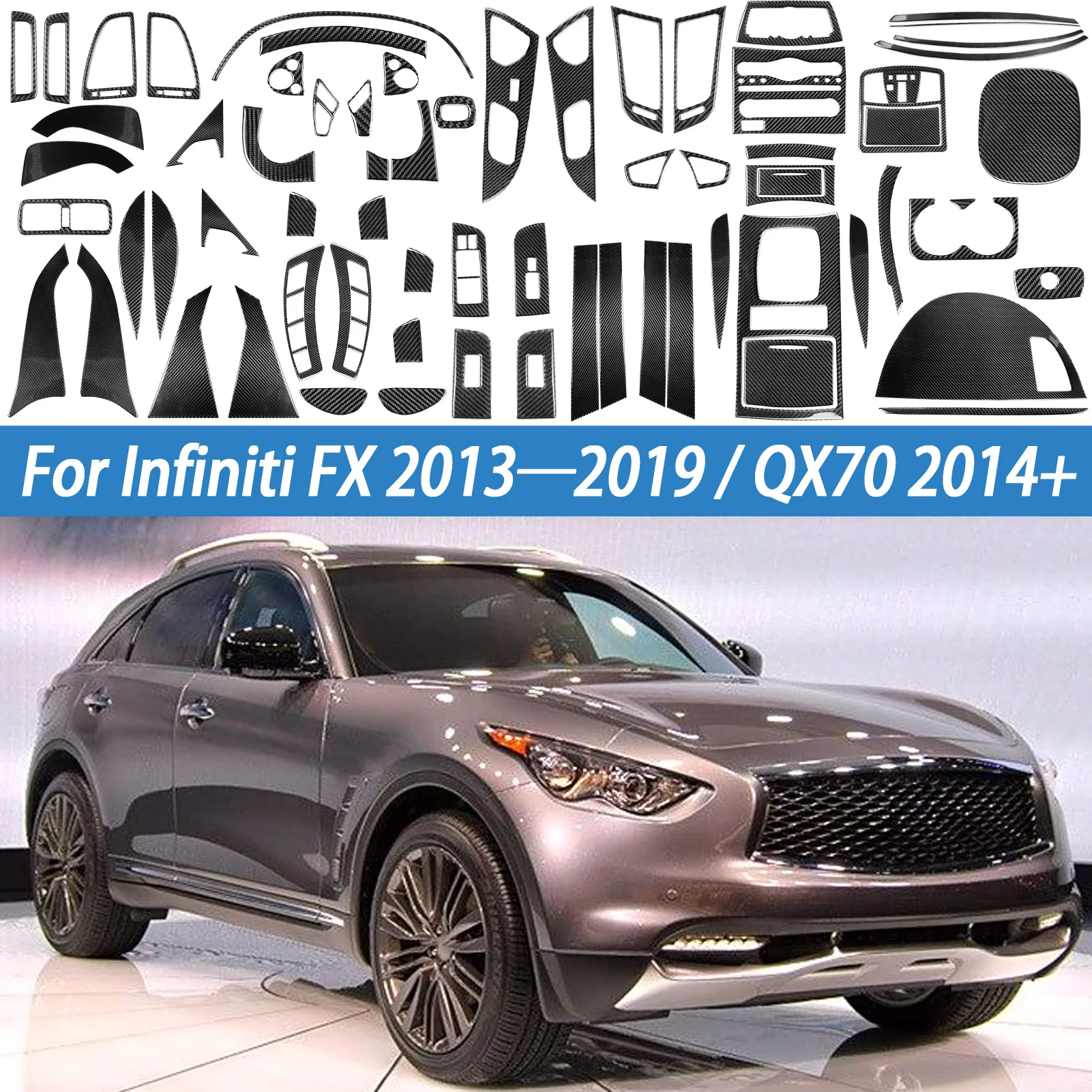 

For Infiniti FX 2009-2013 QX70 2014+ Accessories Carbon Fiber Gear Shift Window Lift Air Outlet Panel Car Interior Sticker