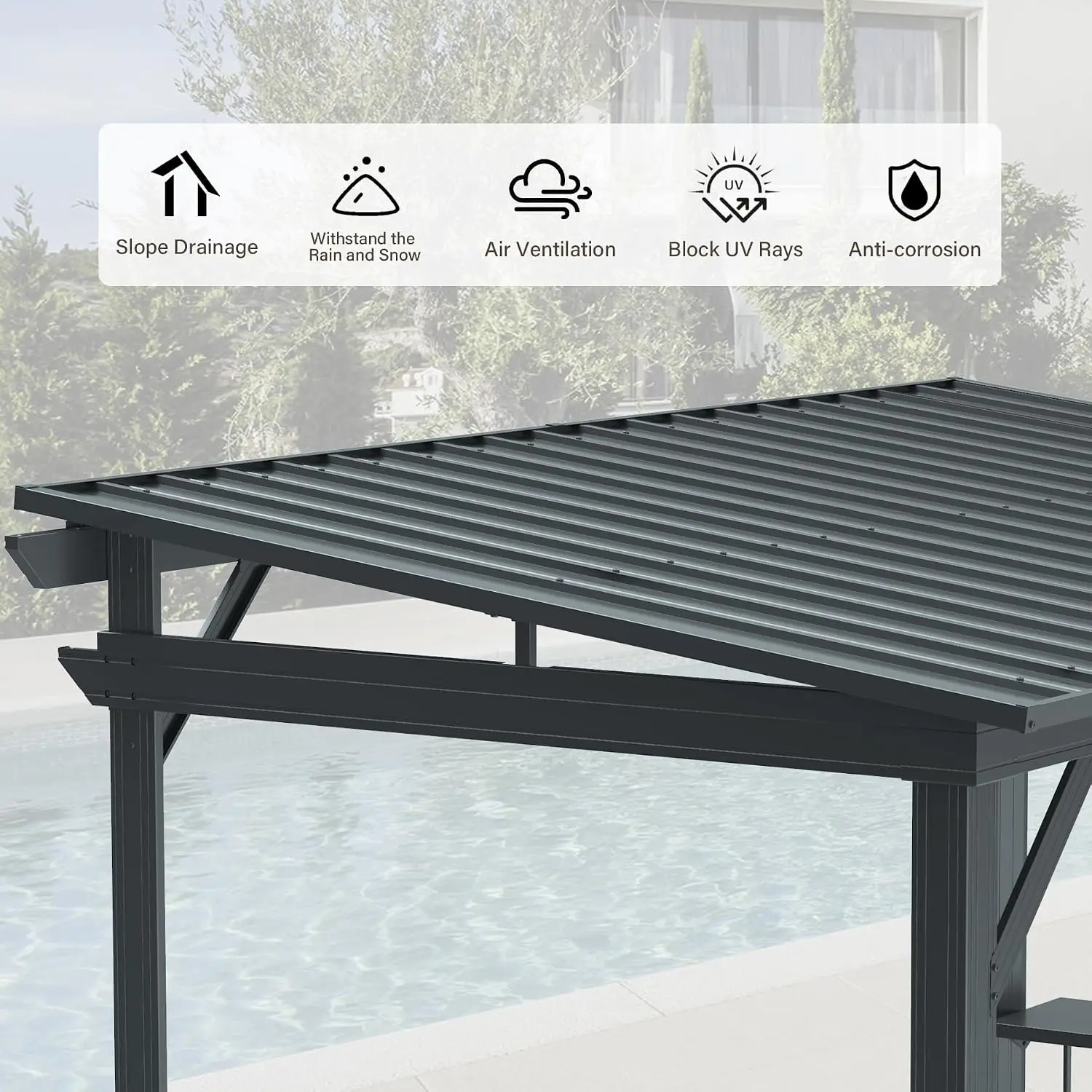 6.5x12FT Hardtop Grill Gazebo Outdoor BBQ Shelter 2 Side Shelves Steel Roof Sun Shade Ceiling Hooks Patio Deck, Customized
