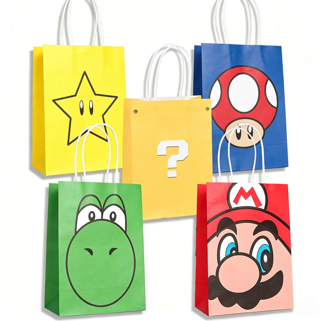 

5Pcs Super Mario Party Favor Bags Mario Bros Themed Paper Gift Bags,Goodie Tote Bags for Kids Birthday Parties,Party Supplies