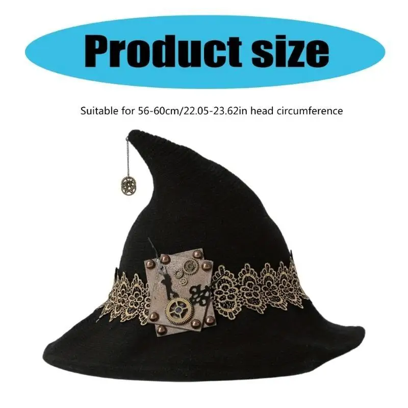 Chapeau sorcière d'halloween 39BD, chapeau magicien rétro délicat pour mascarade, accessoire Costume Cosplay à