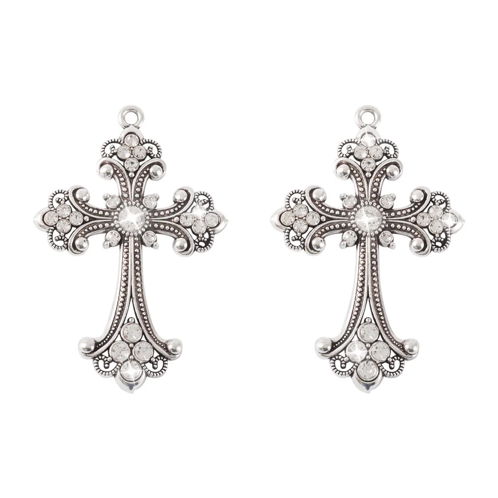 5/10pcs Alloy Rhinestone Big Cross Pendants Religious Faith Charms For Necklace Earrings Choker DIY Fashion Jewelry Making Gifts