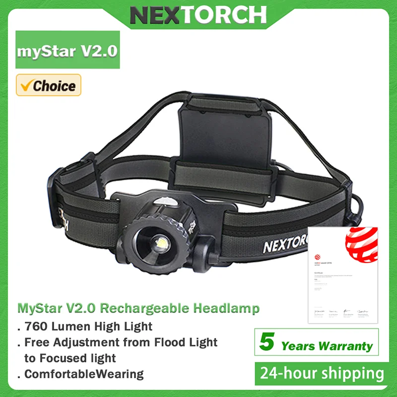 

NEXTORCH myStar V2.0 LED off-road headlamp,bike headlamp rechargeable focusable adjustable headband hiking camping fishing