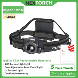 Nextorch-mystar v2.0 LEDオフロードヘッドランプ,充電式自転車ヘッドランプ,調整可能なヘッドバンド,ハイキング,キャンプ,釣り