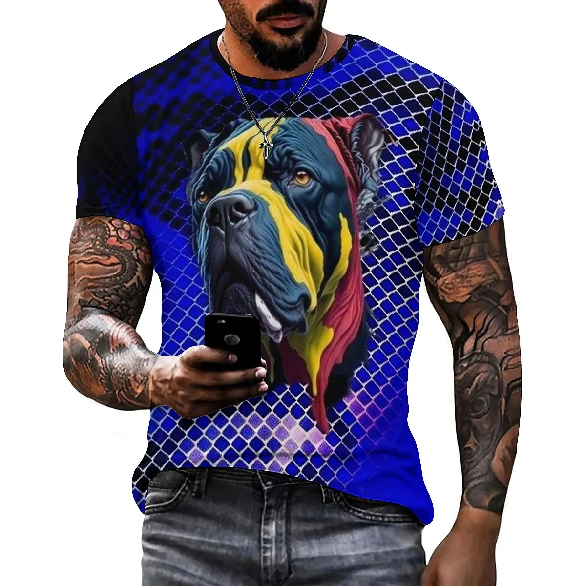 Summer Beach Color Block Splatter Print Men's 3D Printed Short-Sleeve T-Shirt - Party Wear 3D Top