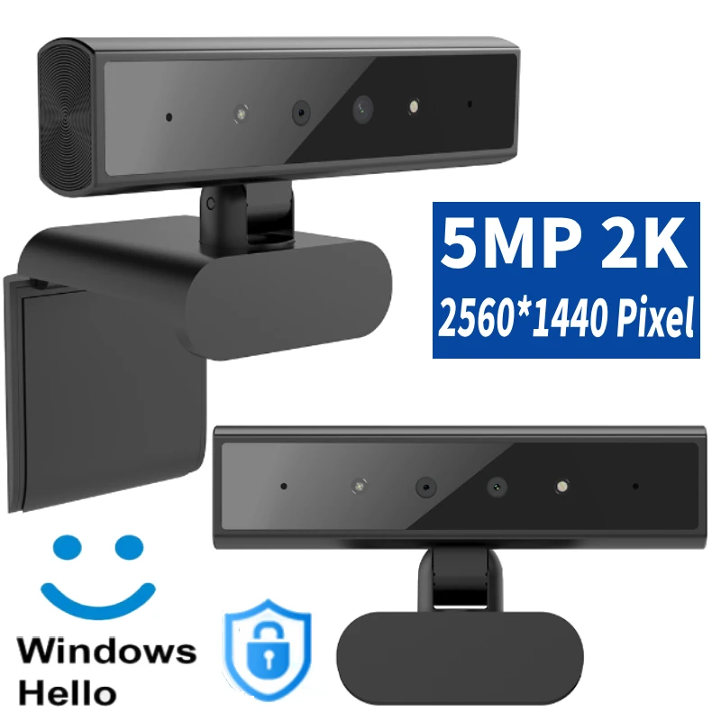 얼굴 인식 웹캠 Windows Hello 2K 웹캠 5MP 1080P 웹 카메라 IR 얼굴 인식 로그인 마이크가 있는 노트북 PC 카메라