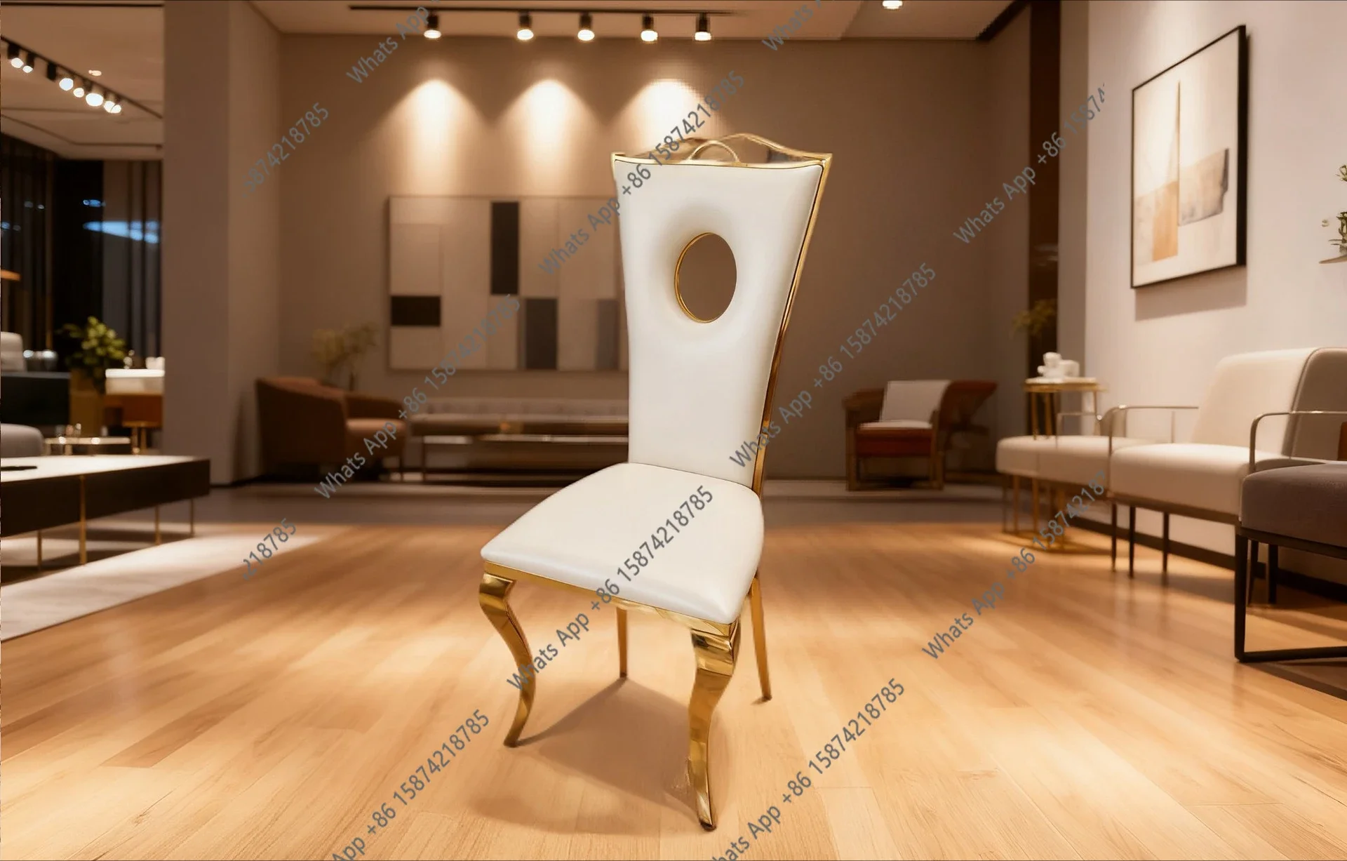 

Cc Стул из нержавеющей стали Отель Банкет Европейский Круглая спинка Свадебный мягкий мешок Обеденный стул Дизайнерский