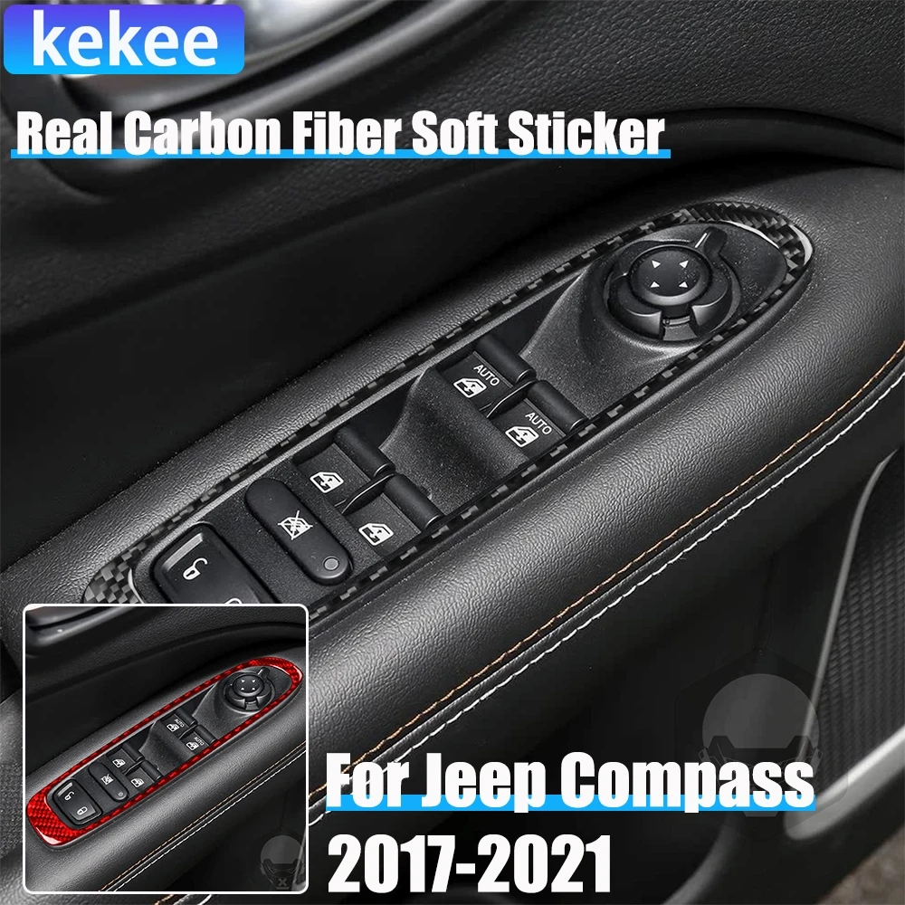 

Real Carbon Fiber Car Accessories Front Door Window Lifting Trim Cover Soft Sticker For Jeep Compass 2017 2018 2019 2020 2021