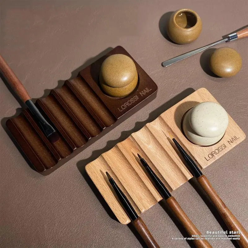 Nail Art Pen Rack Set Wooden Multi-functional Color Mixing Tray With Pen Washing Cup Storage Shelf Pen Holder Organize Display