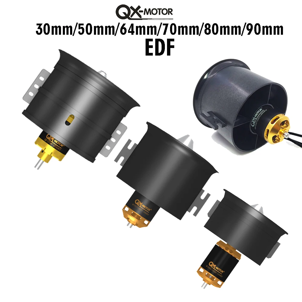 QX-MOTOR DIY EDF Ducted Airplane Fan 30mm /50mm/ 64mm / 70mm / 90mm with Brushless Motor  for RC Helicopter Jet plane Parts