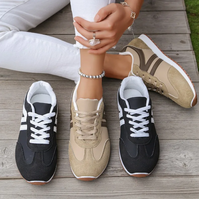Neue Frühlings-Freizeitschuhe mit Schnürung, Modische Farbblock-Laufschuhe, Luxuriöse Runde Zehenkappe, Niedrige Damen-Vulkanisierte Schuhe
