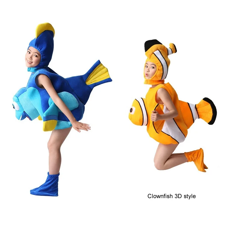 Marine Animals Tropical Fish Cosplay Costume 3D Style Children Performance Clownfish Clothing Hat Shoe Kids Anime Dancing Dress