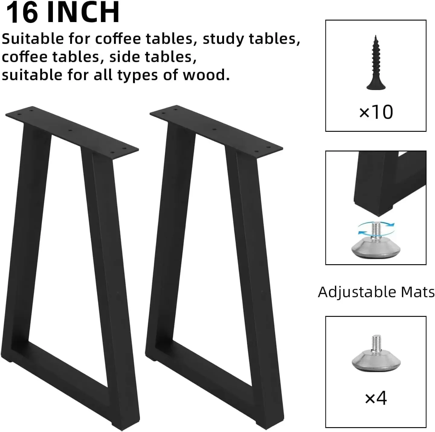 Rioychan 16 Inch Trapezoid Metal Table Legs for Bench , Coffee  , DIY Furniture  Set of 2, Including Screws and