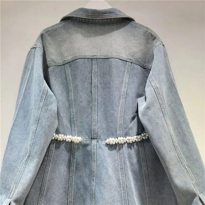 2026 Primavera Nuovo Pesante Perline Strass Moda Donna Casual Versatile Allentato Dimagrante Giacca a maniche lunghe Cappotto Giacca di jeans