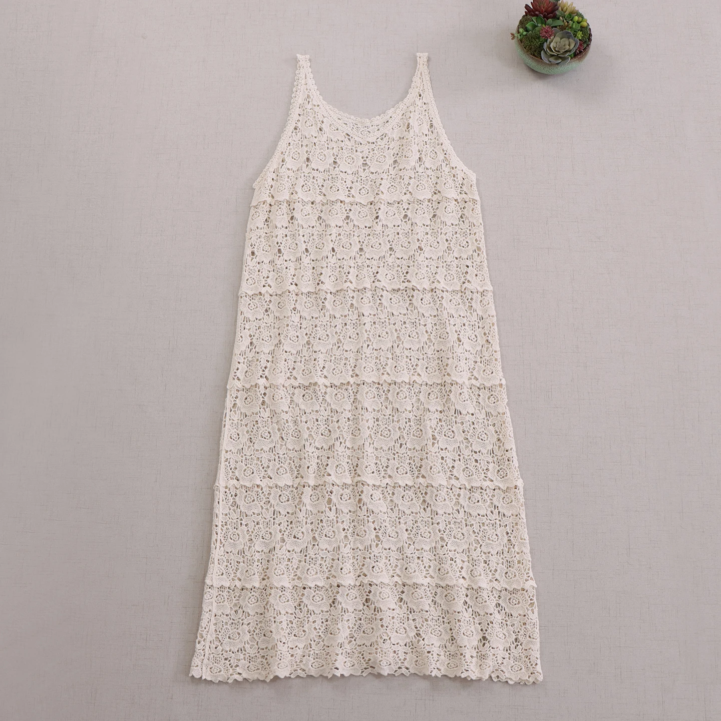 

Japanese Sweet Mori Girl Embroidery Crochet Hollow Out Tank Dress Women Summer O-Neck Sleeveless Casual Bohemian Maxi Dresses