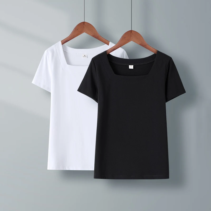 Women Sweetshirts Short Sleeve Womens Clothing Black white T-shirts for Girls Square Colla Summer Clothes Designgs Female Shirts