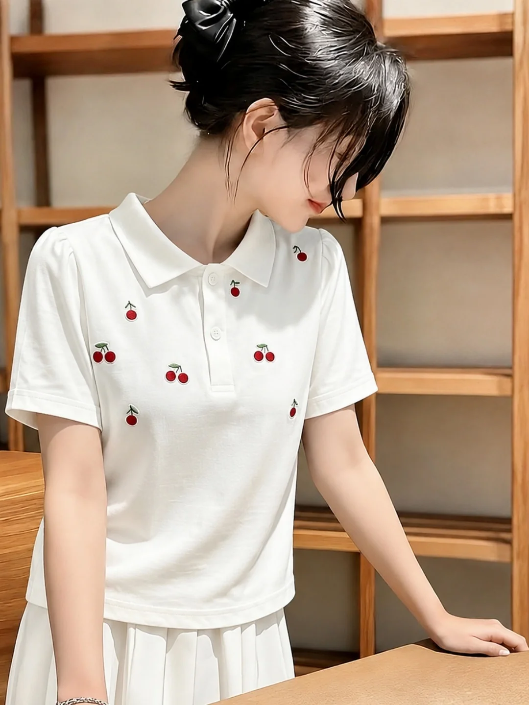 

Summer Fashionable Short Sleeve Neck T-Shirt Loose Fit Printed Casual Top Sweet Style Versatile Basic Ladies' Tee