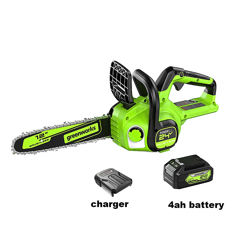New Greenworks 24v  Cordless Chain Saw CS24L00  Brushless Chainsaw 12 Inch Guide Bar