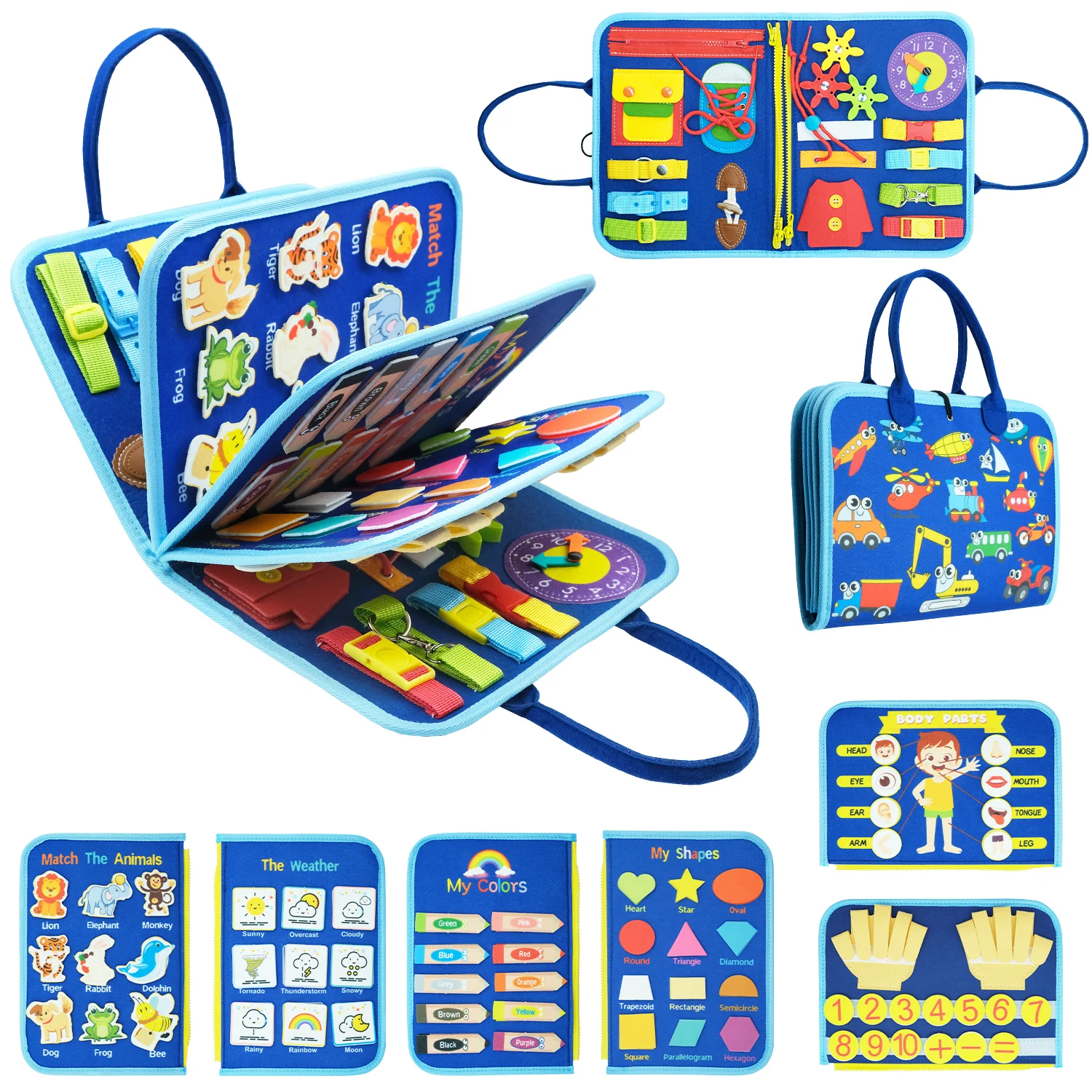 Montessori Toys Busy Board Toddler Sensory Activity Developing Board for Motor Skills， Educational Travel Activity Toys
