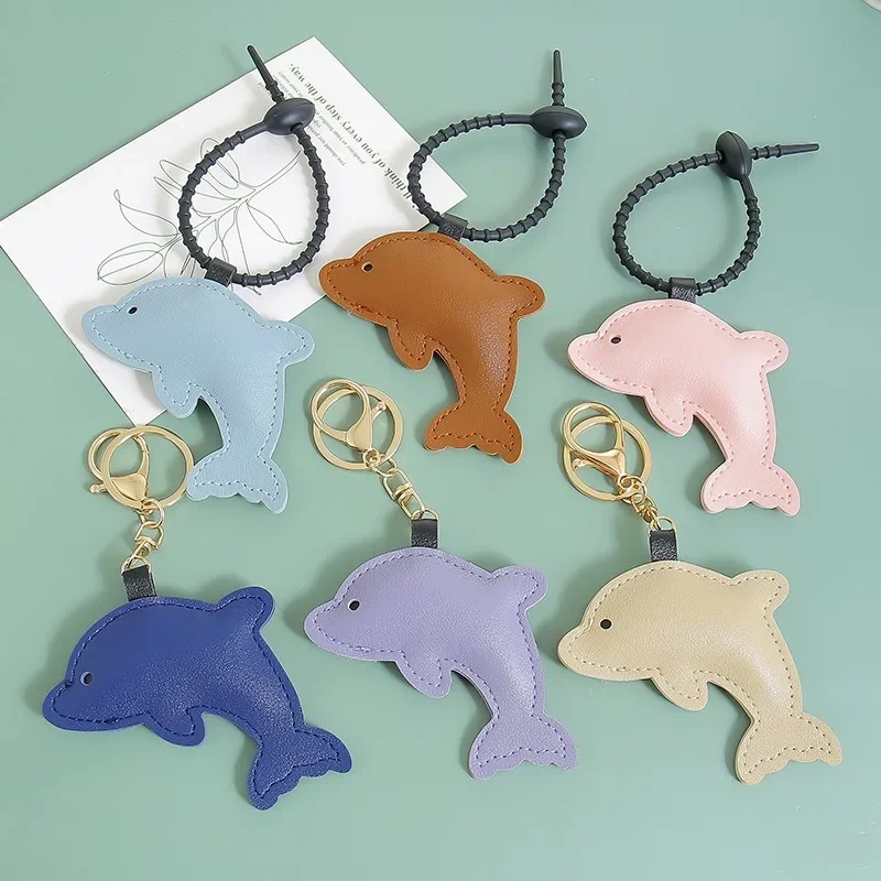 Ozean-Serie PU-Leder Delfin-Schlüsselanhänger für Mädchen, Schultaschen-Anhänger, Einfacher Baumwollgefüllter Leder-Schmuck