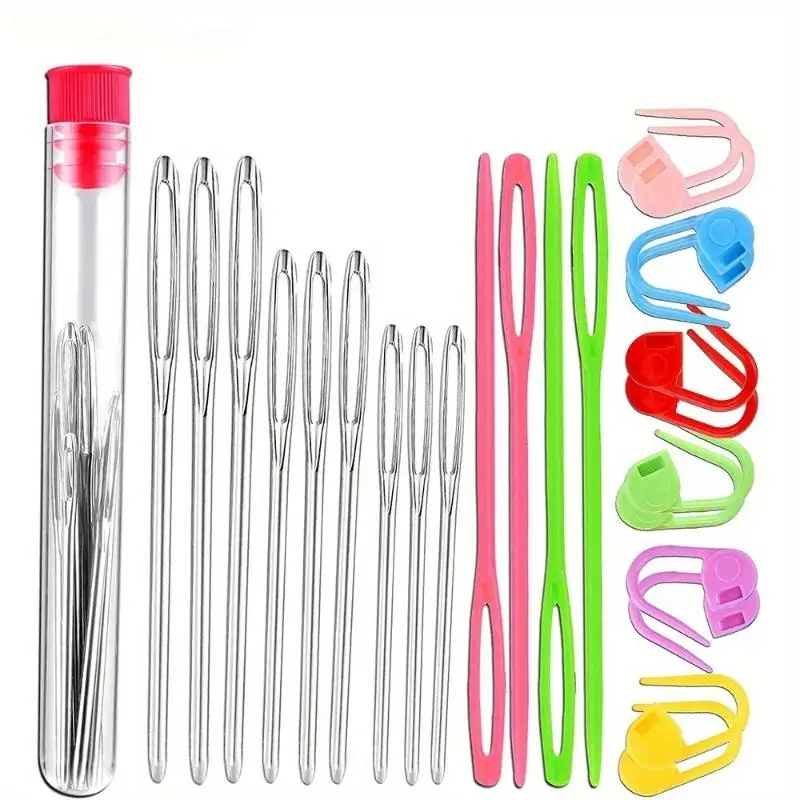 26Pcs Sewing Knitting Kits Large Eye Blunt Yarn Needles Weaving Needles & Crochet Locking Counter  Markers Tools