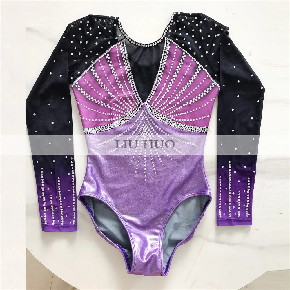 LIUHUO Rhythmic Gymnastics Leotard Customize Adult Women Girl Costume Performance Competition Dance Dress Teens Purple Black