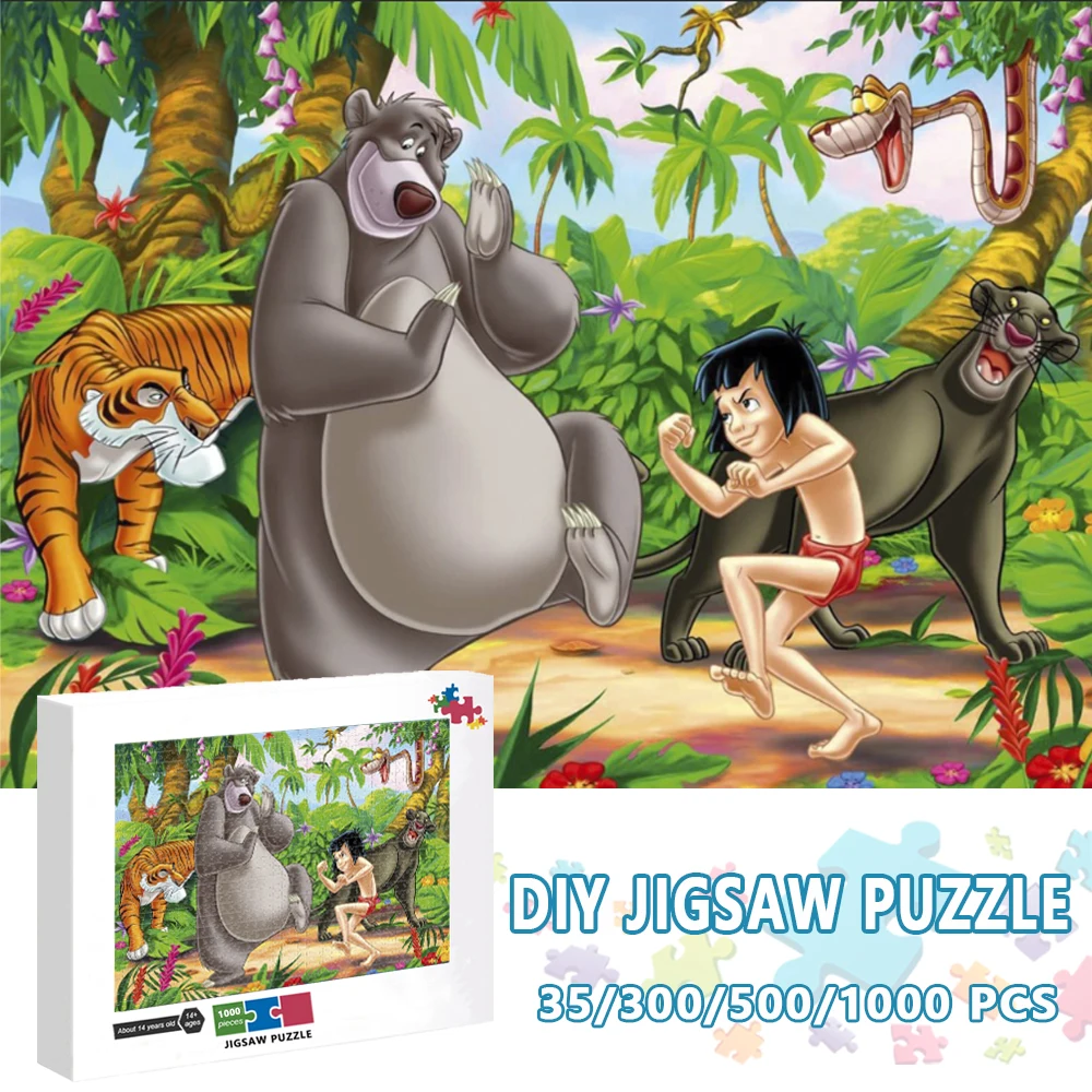 

Пазл из мультфильма Disney, 35/300/500/1000 шт., деревянные головоломки, Книга джунглей, игра для декомпрессии, игрушки для взрослых и детей