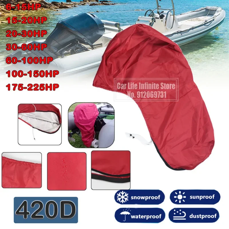 420D 6-225HP Boat Outboard Full Engine Cover Protection Waterproof Sunshade Dust-proof For 6-225HP Motor Red