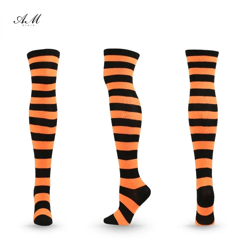 Summer Striped Thigh High Over The Knee High Socks for Women Long Stockings Cute Kawaii Cotton Knit Tall Leg Warmers Sock