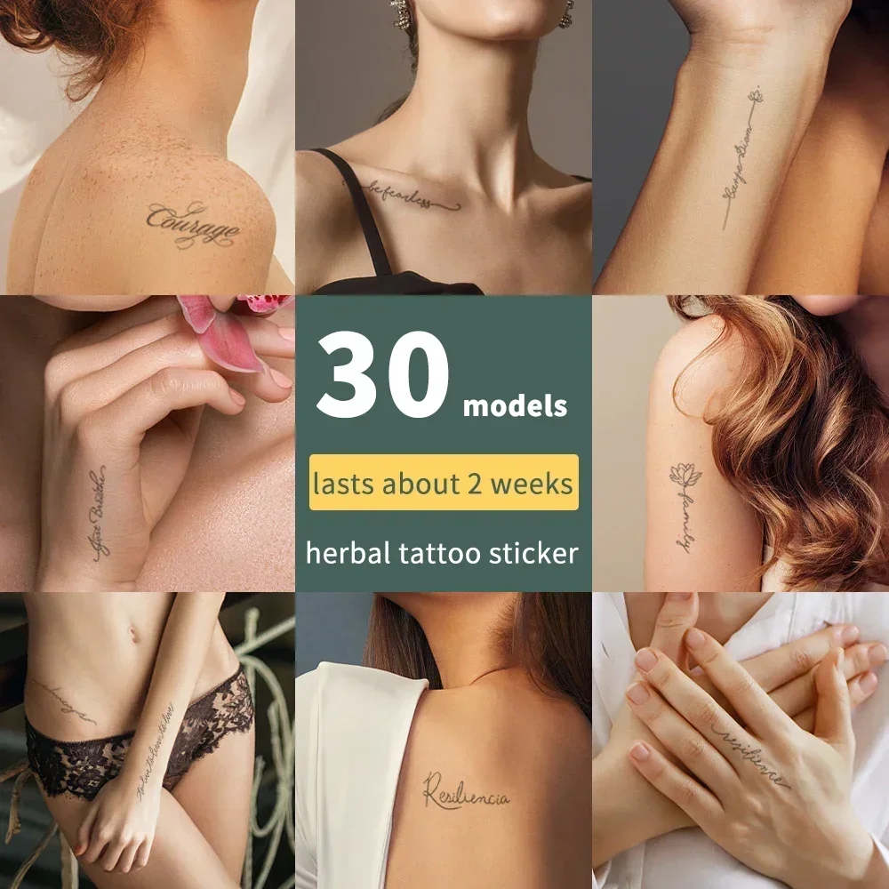 30 Inspirational Tattoo Stickers Temporary Waterproof Body Art English Alphabet Fake Tattoo for Woman Semi Permanent Flash Tatto