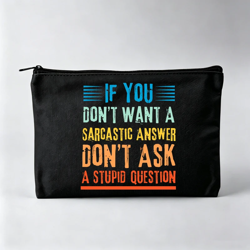 Women's Slogan-style Graphic Makeup Bag, Typography Print Cosmetic Pouch for Casual Use