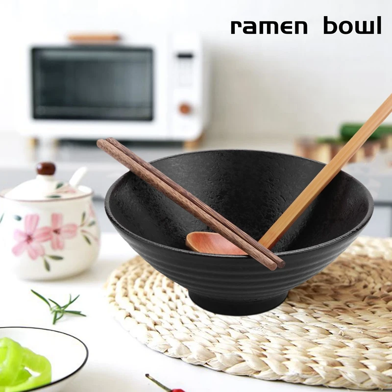 Ceramic Japanese Ramen Soup Bowl With Matching Spoon And Chopsticks, Suitable For Udon, Soba, Large Size