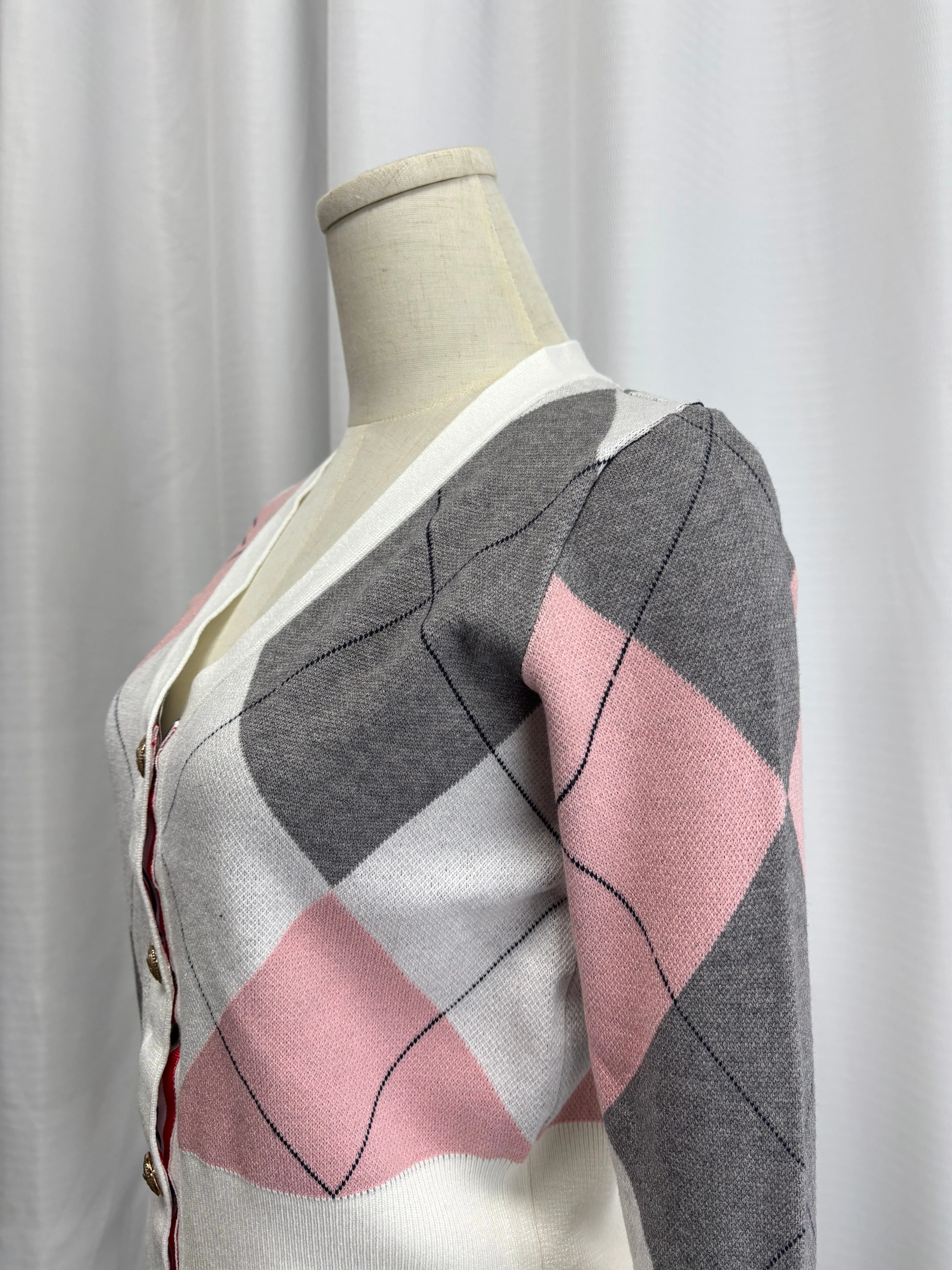 Real shot Women's Preppy Style Argyle Knit Cardigan Autumn Winter Color Block Loose Fit Long Sleeve Versatile Unique New Arrival view 2