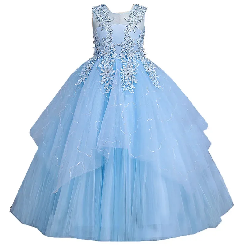 Sky01 لامعة طفل صغير كبير الفتيات الدانتيل زين زهرة فتاة حفلة عيد ميلاد فستان رسمي طويل فستان المسابقة AC1080Sd01$