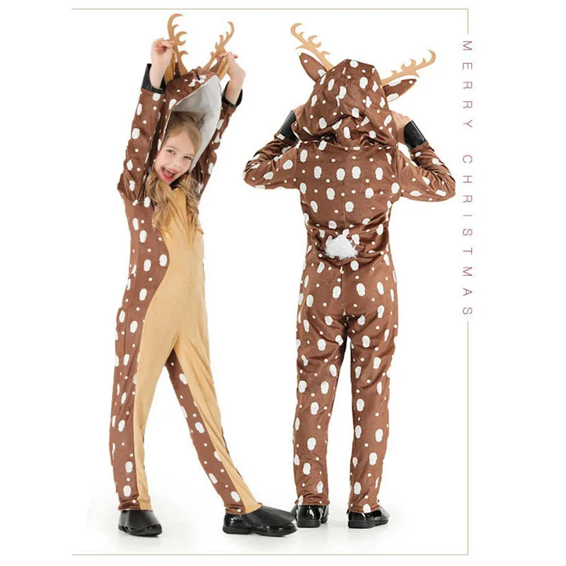 Adorable Christmas Spotty Fawn Onesie Cosplay - Matching Reindeer Parent-Child Animal Costumes for Holiday Performances