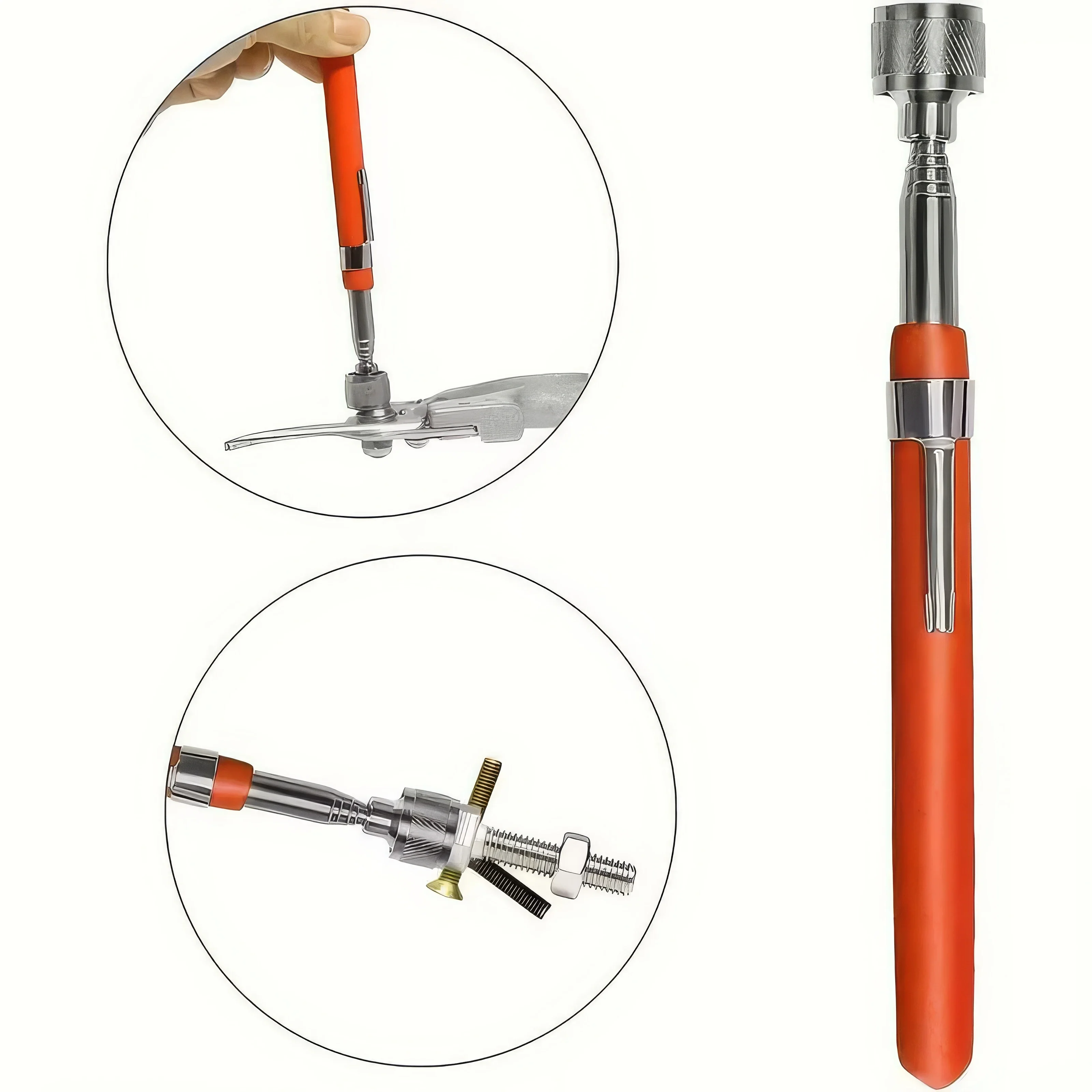 1 Magnet Picking Tool Orange, Portable Design, Adjustable Handle Length, Suitable for Home Maintenance/cable Management
