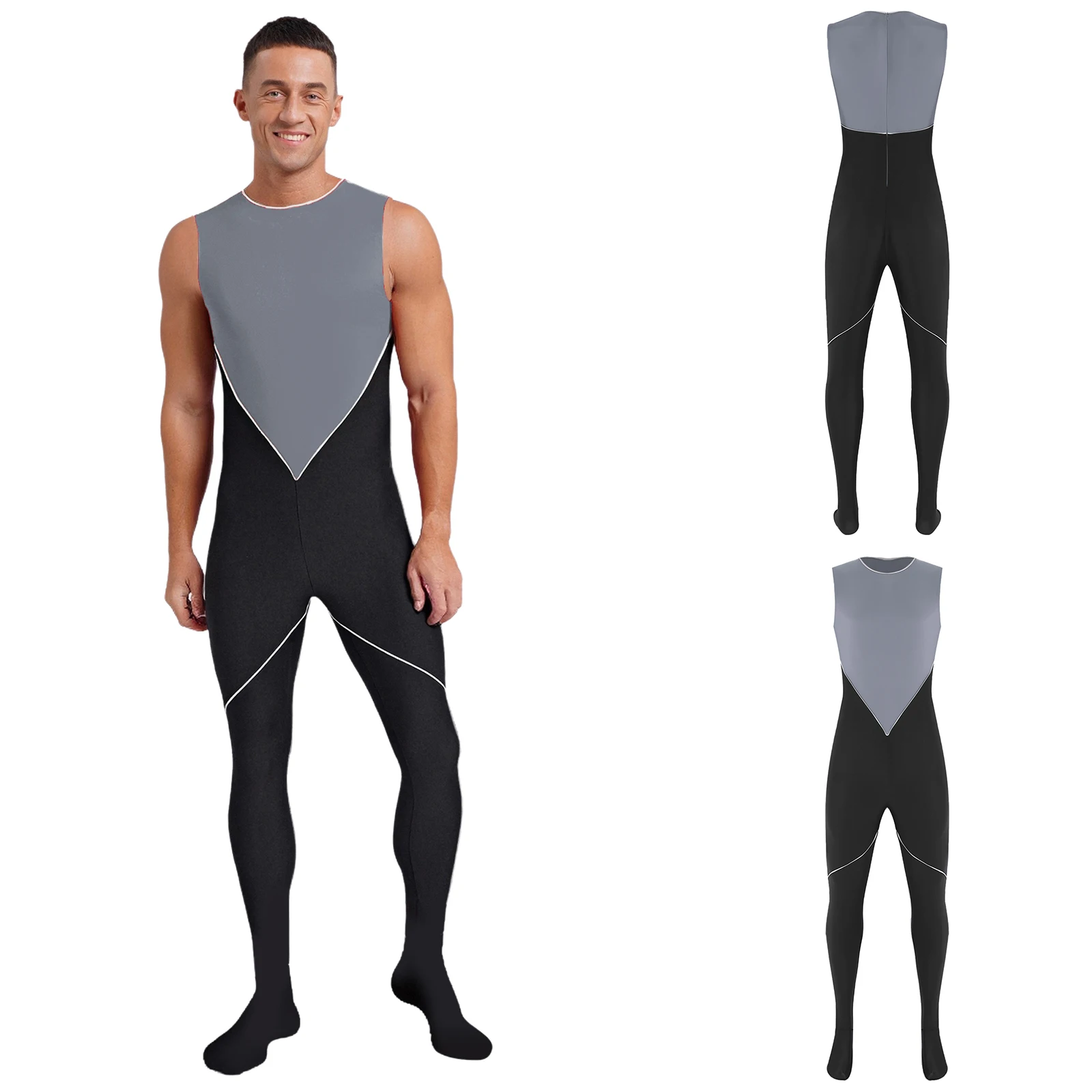 

Mens Artistic Gymnastics Jumpsuit Sleeveless Back Invisible Zipper Full Body Leotard for Dance Practice Performance Competition