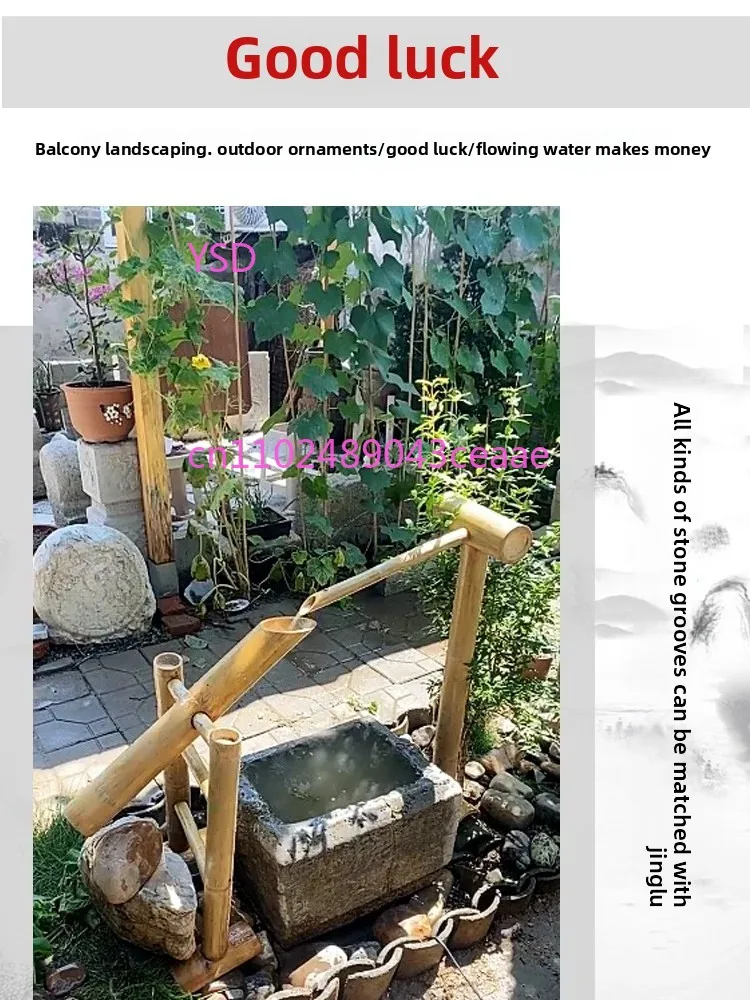 Mini Fish Tank Bamboo Stone Trough Water Ornament Automatic Circulating Water Pump Zen Decor