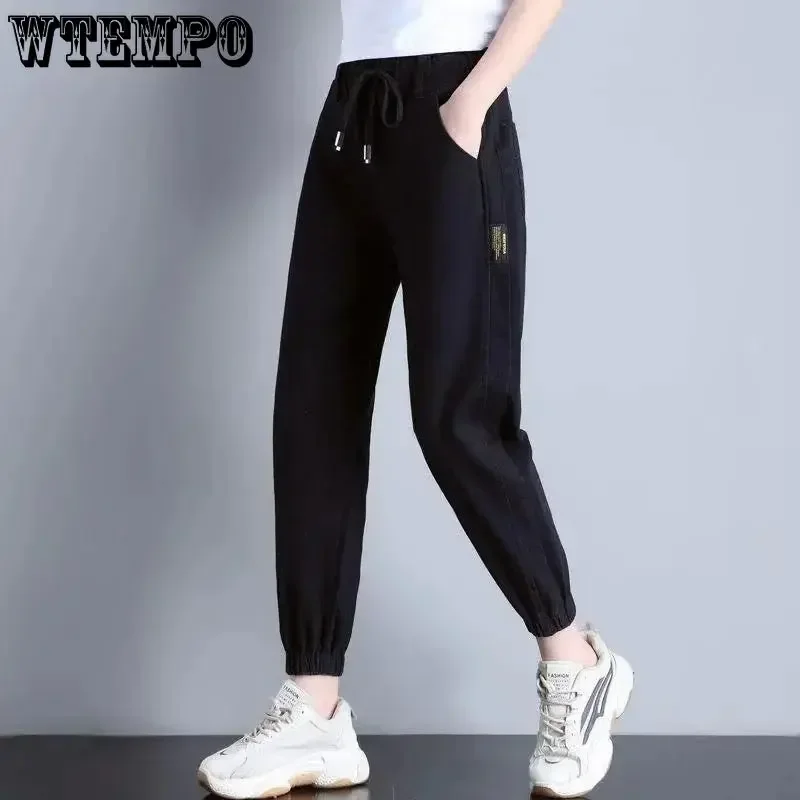 Wtempo Denim Harem Broek Vintage Elastische Hoge Taille Jeans Vrouwen Casual Enkel Lengte Jeans Herfst Nieuwe Cowboy Lange Broek Streetwear