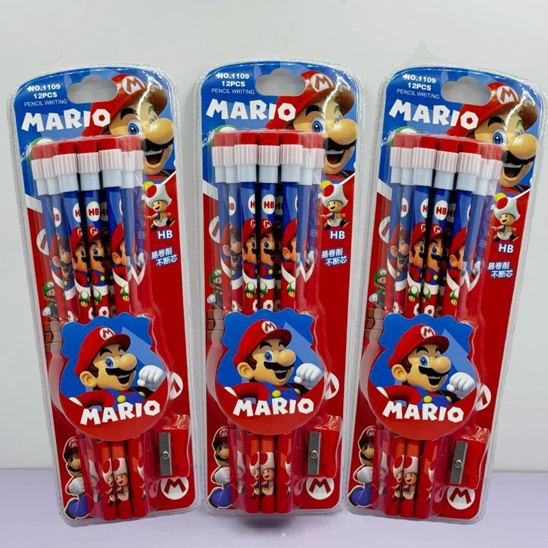 Crayons avec taille-crayon pour étudiants, 12 pièces, crayons avec figurines de dessins animés, fournitures de papeterie pour filles et garçons