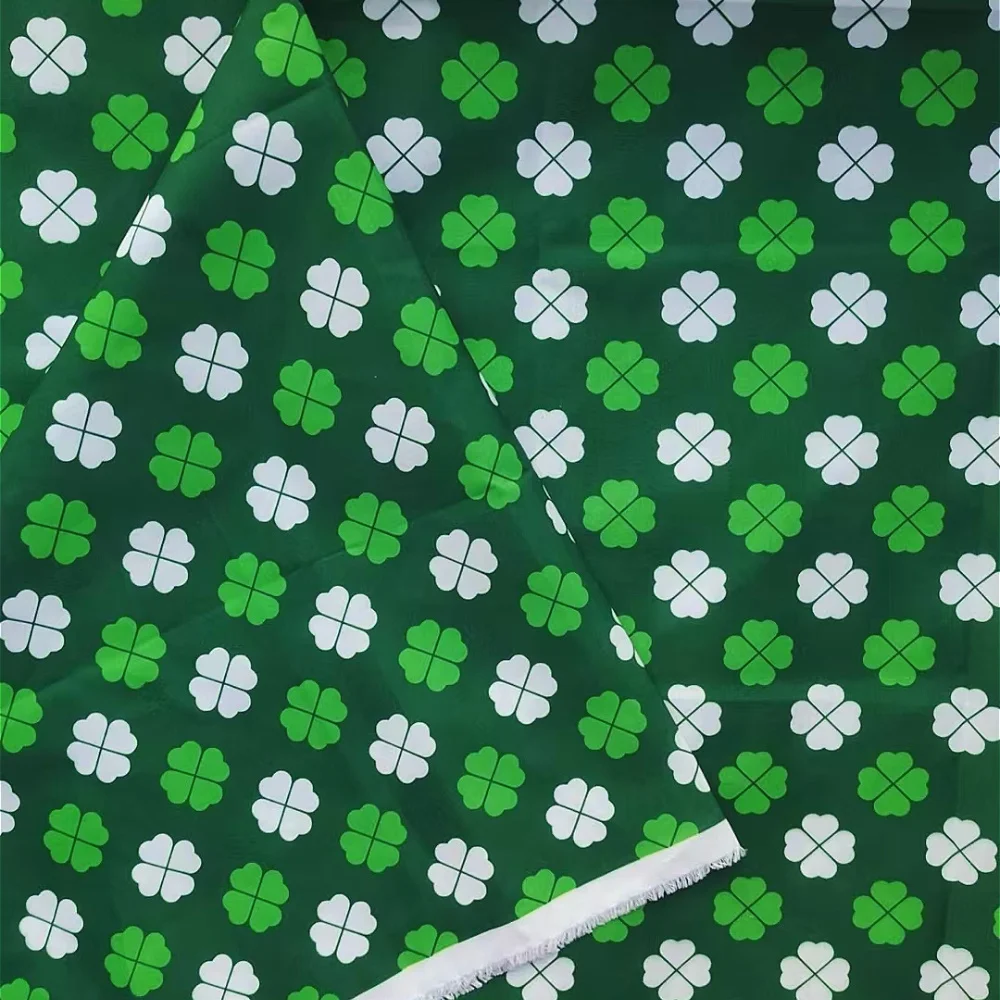 100% Polyester Fabric Lucky Shamrock Fabric Celebrate Irish Tradition with Vibrant Green and Yellow Clovers by 57.08*39.37inches