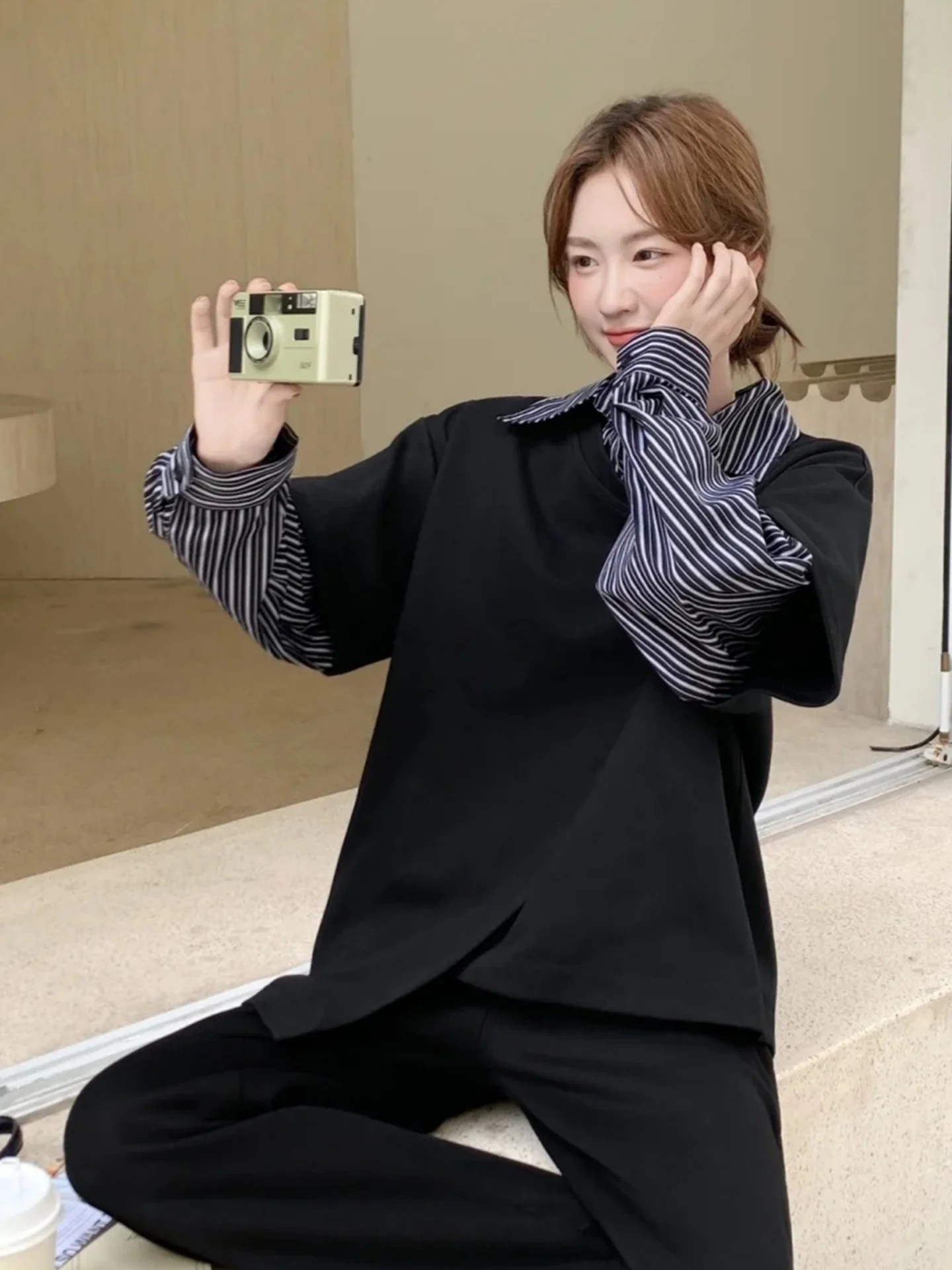 

Men's Hoodie Layering Design Striped Patchwork Fake Two-Piece Jaet Autumn Preppy Sle Casual Wear Long Sve Comfortable