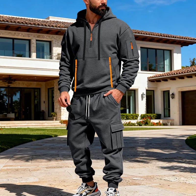 بدلة شتوية مخملية ثقيلة للرجال فضفاضة غير رسمية بأدوات رياضية شتوية عبر الحدود