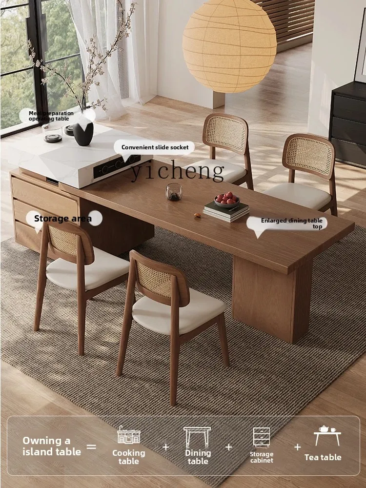 

French Vintage Style Rock Slab Island Dining Table Integrated Extendable Home Island Dining Table