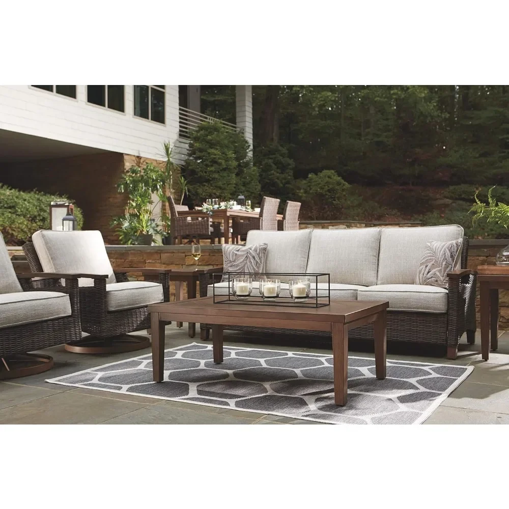 Outdoor Patio Sofa with Cushion and 2 Pillows