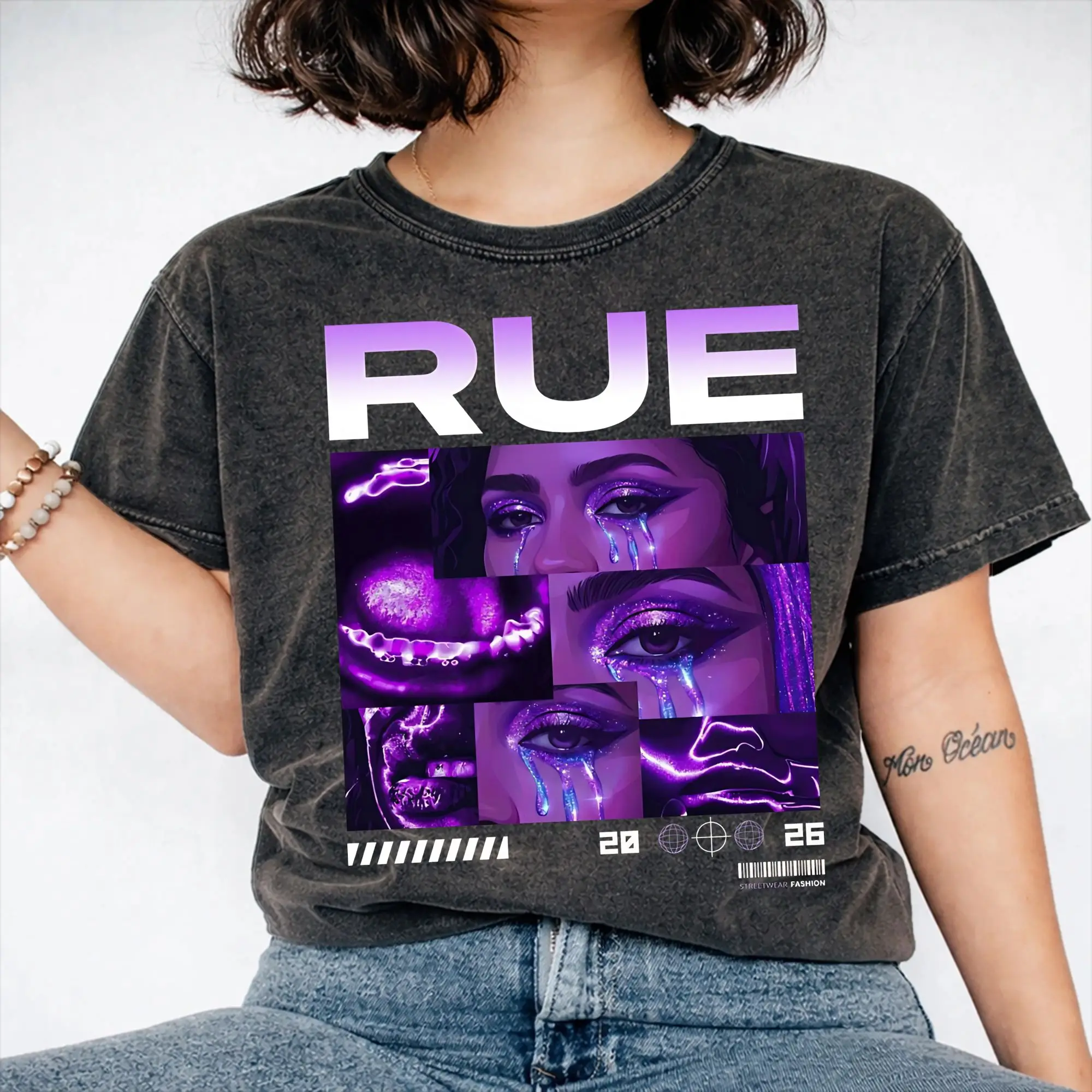 Ruby Rue Zendaya T Shirt Hip Hop Washed 100% Cotton Oversize T-Shirts  Fashion Men Women Streetwear Printed Tops Tees